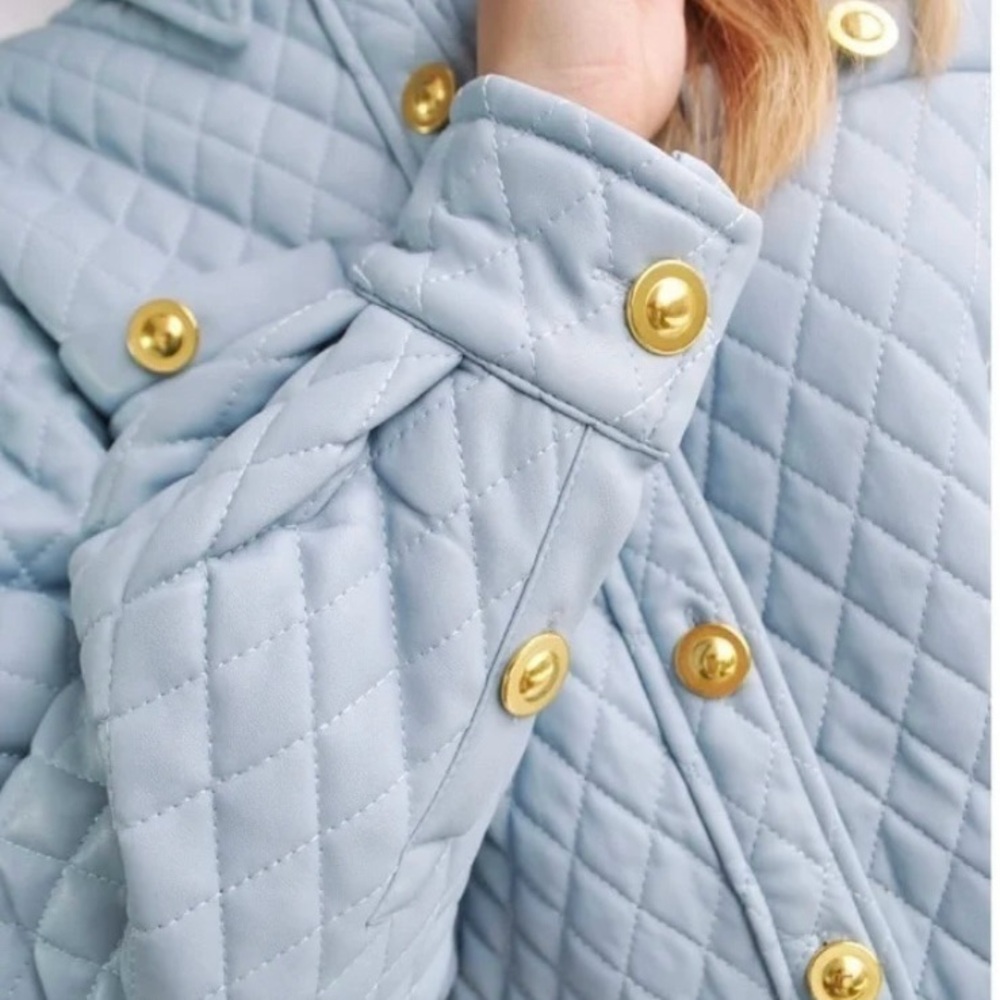 House of Sunny Sky Blue Quilted Outerwear